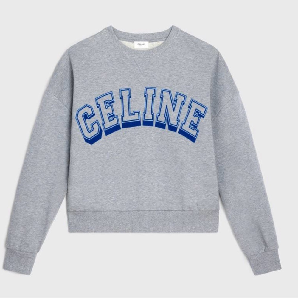 Celine Sweatshirt - Cotton Terry - Grey Melange/Electric Blue - Medium